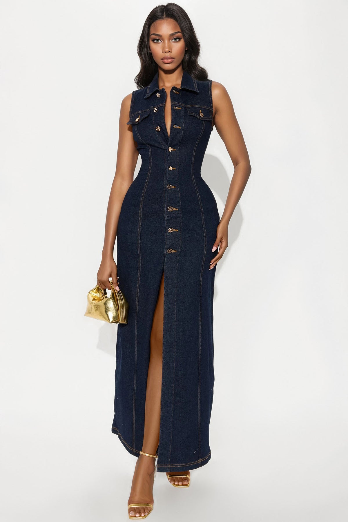 Deandra Denim Stretch Maxi Dress