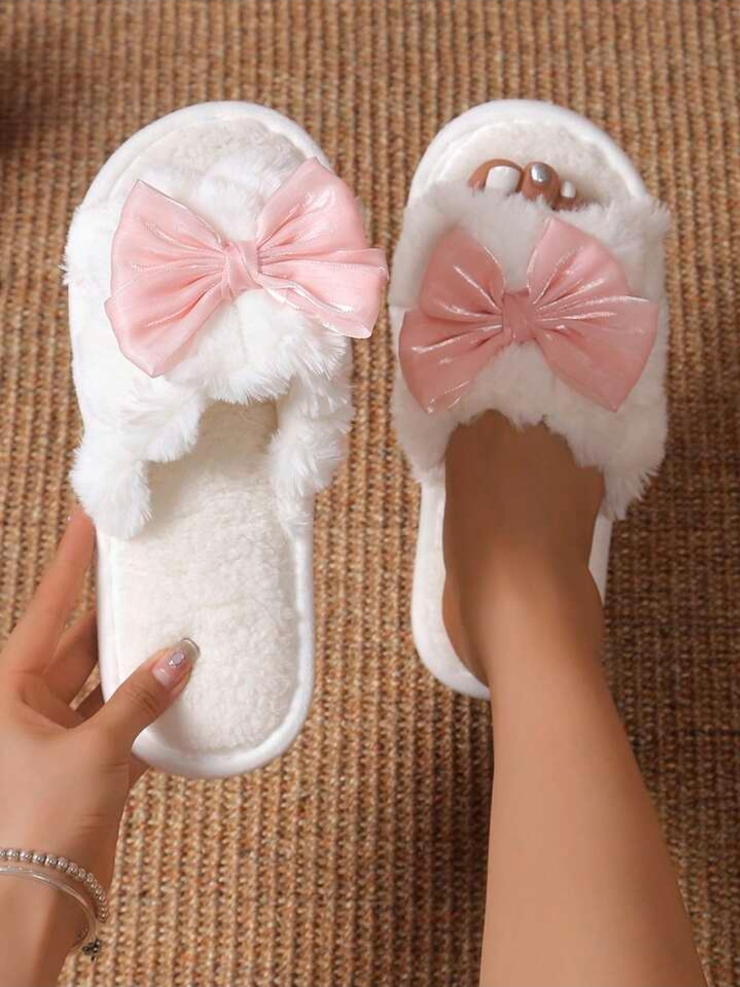 Bowknot Plush Warm Women's House Slippers