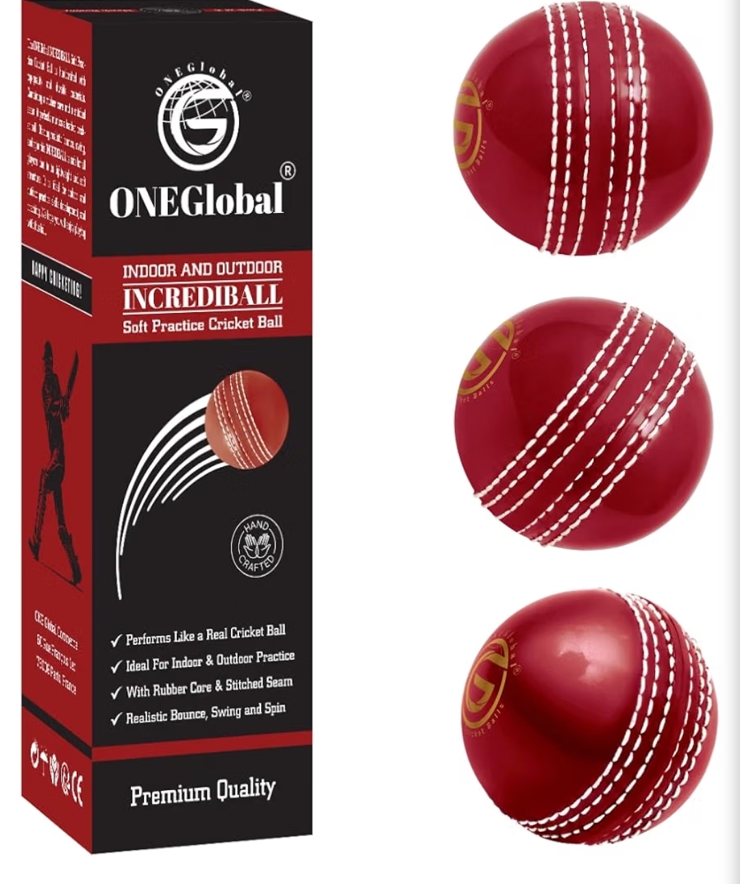 Professional Rubber Cricket Ball for Practice | Outdoor & Indoor Practice Cricket Ball with Core & Stitched Seam | Realistic Feel, True Bounce & Swing for Practice, Honing Skills & Family Fun