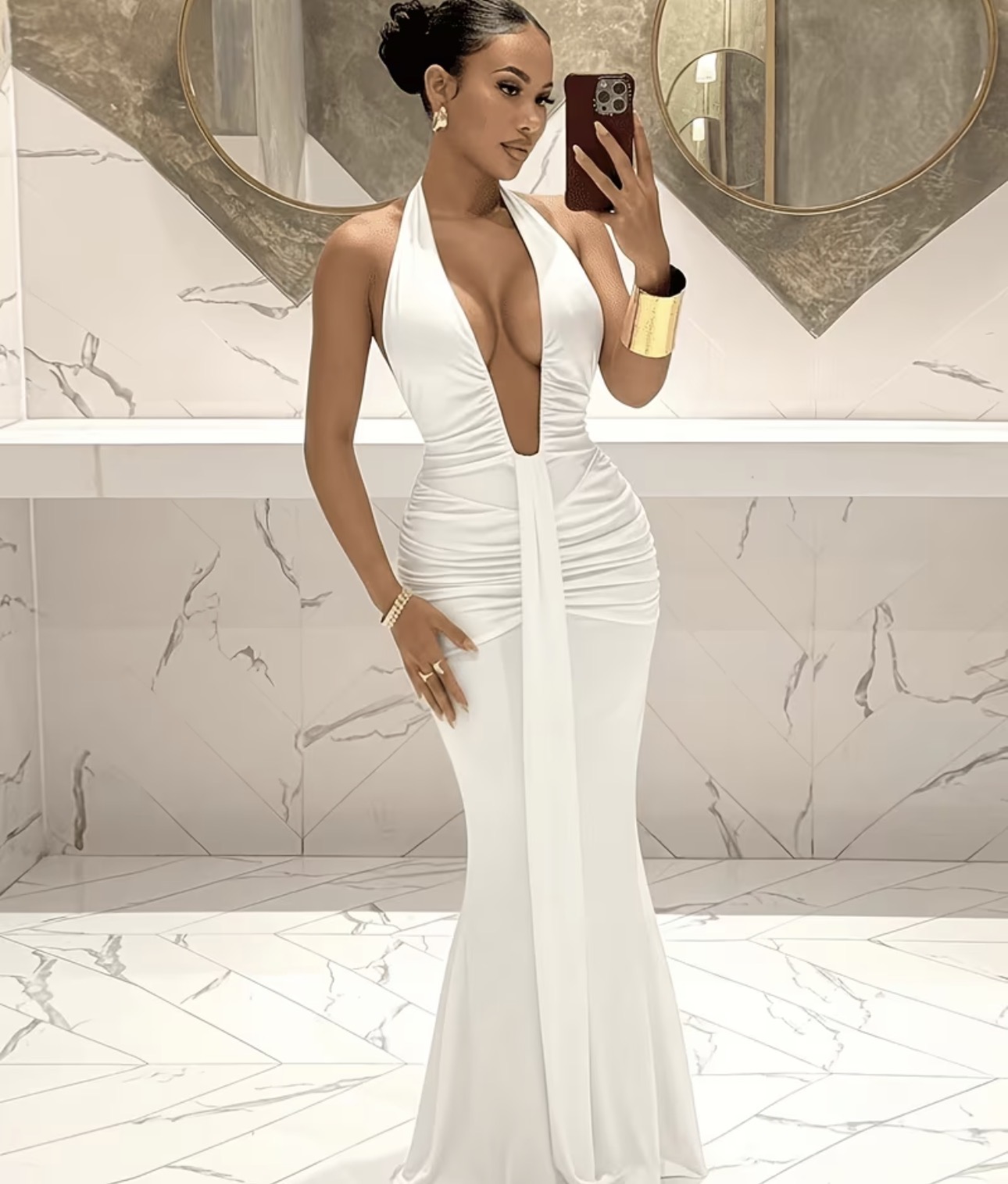 Elegant halter deep v dress