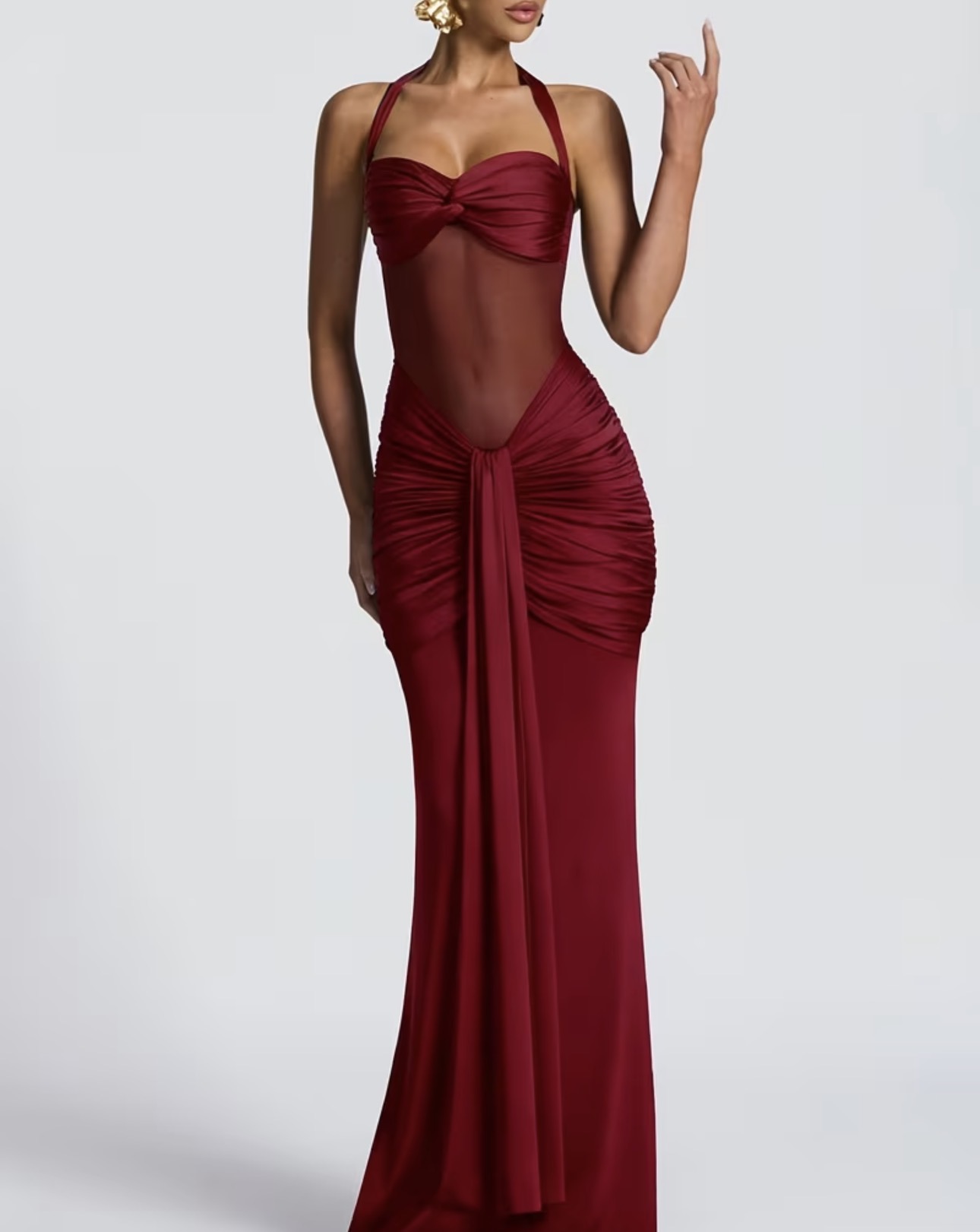 halter mesh patchwork long dress